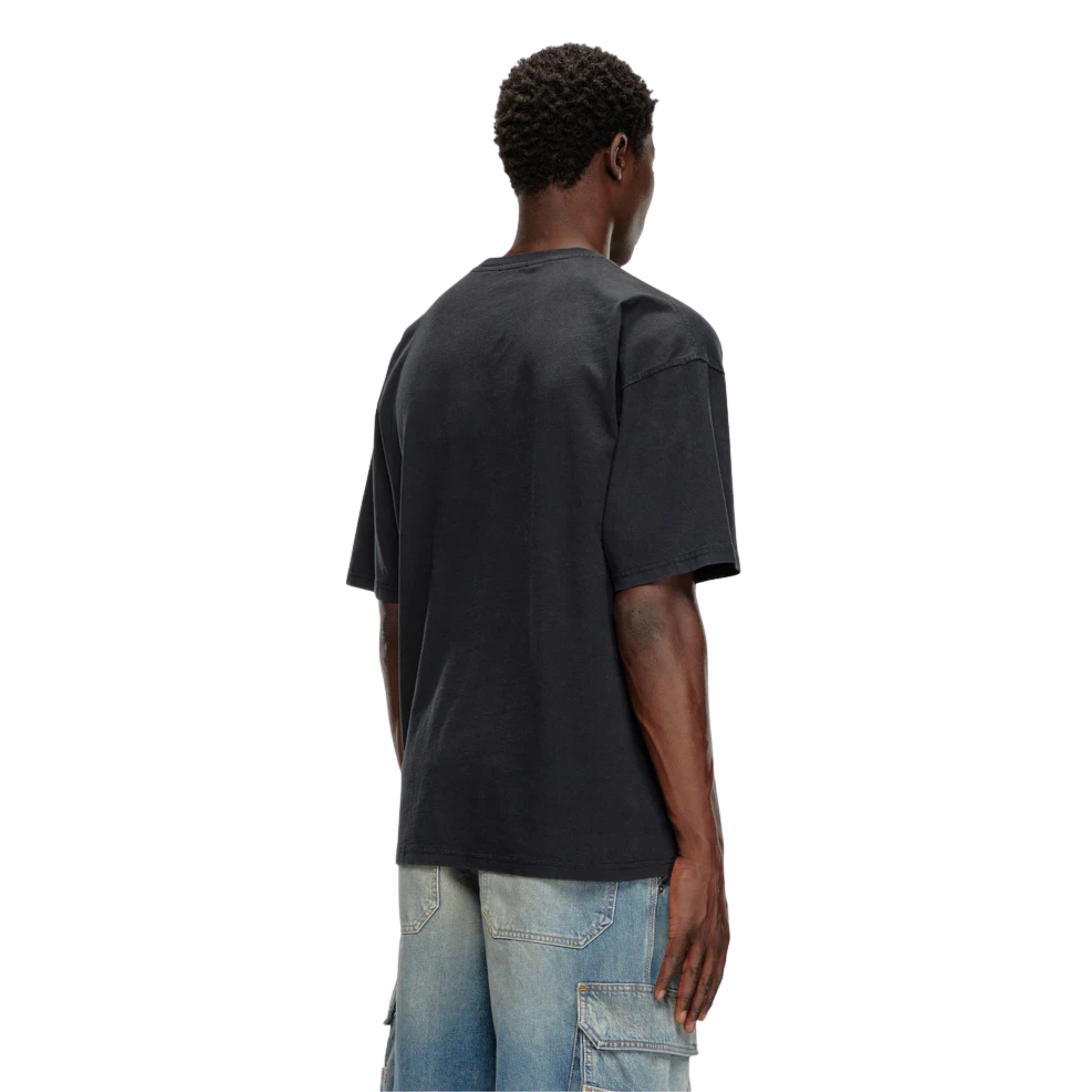 Diesel T-Shirt Box Distressed Flocked Logo Black-White